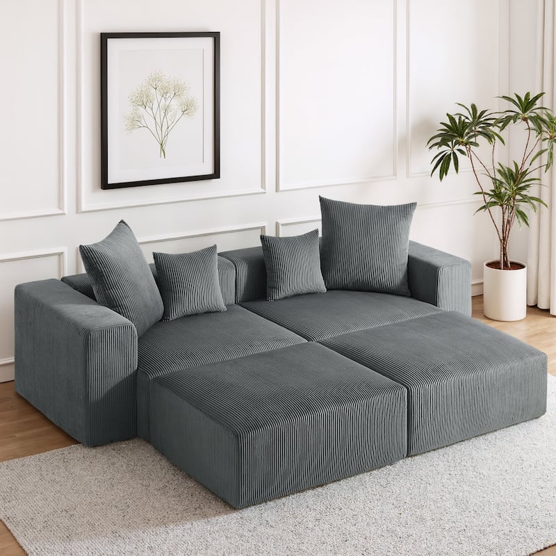 Corduroy Upholstered Modular Sectional Sofa with Ottoman