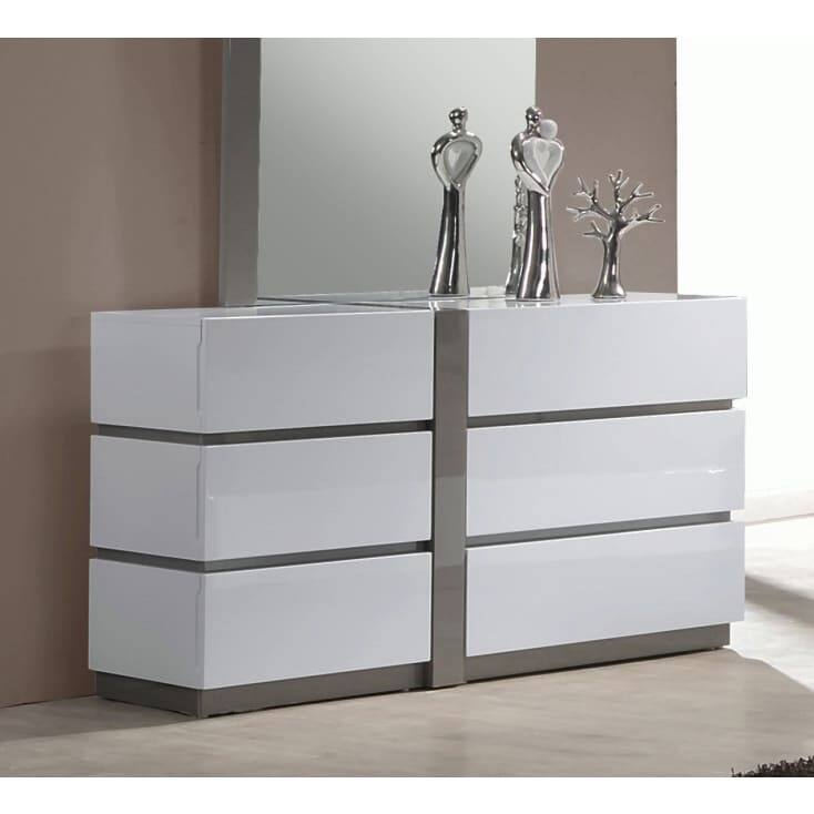 Somette Mehdi Gloss White/ Grey 6-drawer Dresser