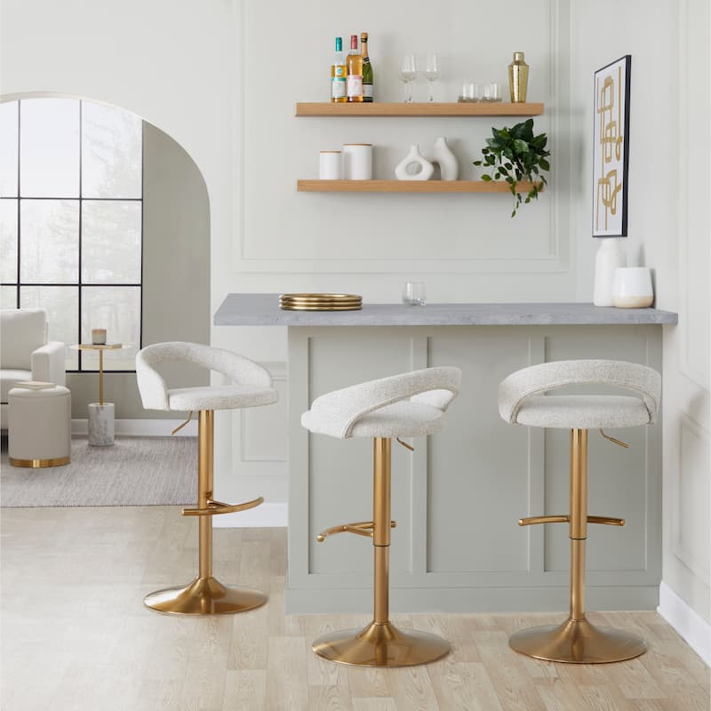Grotto Upholstered Adjustable Barstool with Gold Base