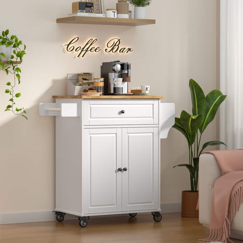 Kitchen Island Cart with Storage Cabinet, Wood Top and Locking Wheels