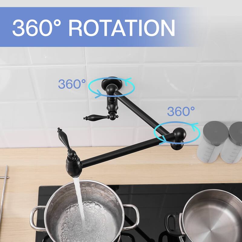 Wall-Mounted Pot Filler Faucet with Dual Handles and 25.2" Extension
