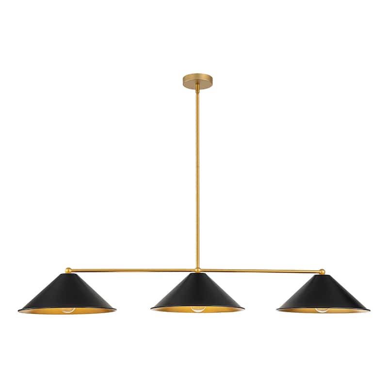 3-Light Mid-Century Modern Black/White Linear Cone Large Chandelier for Dining Room and Kitchen Island