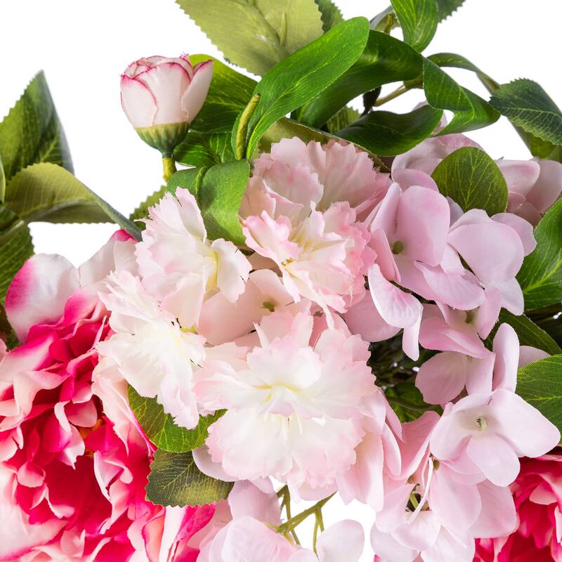 Glitzhome 24"D Artificial Floral Wreath with Peach Dahlia, Blue Peony & Hydrangea or Pink Hydrangea, Peony & Cherry