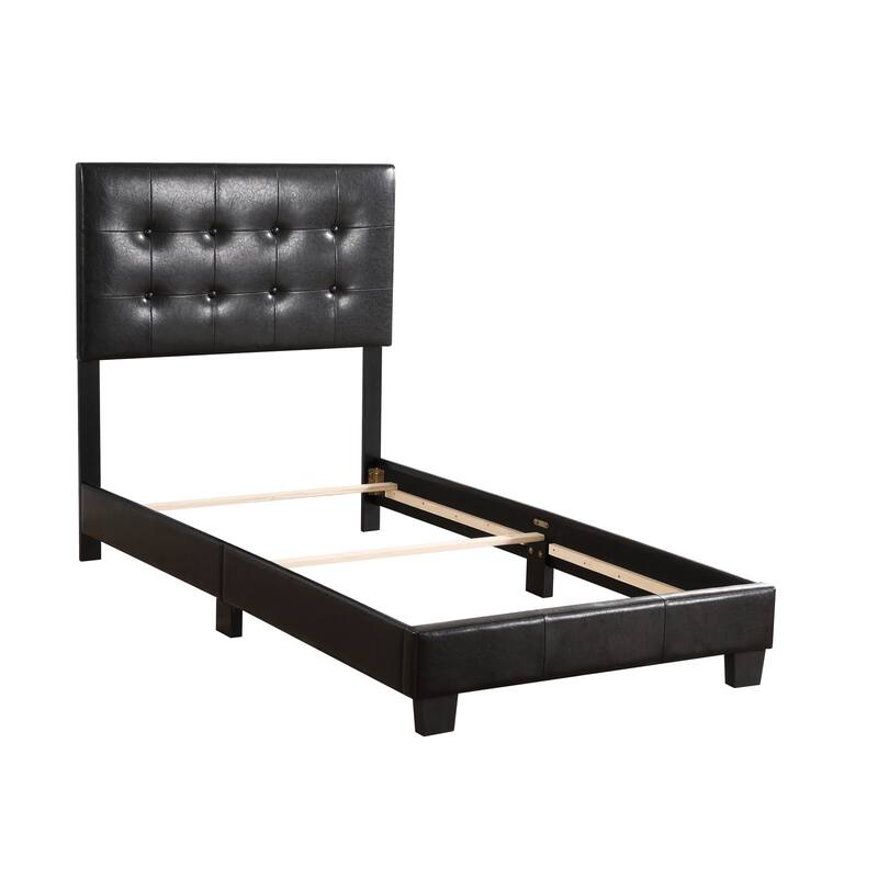 Twin Bed with Tufted Headboard & Slats - HomeStock Black Metal Frame (42"x77"x48")