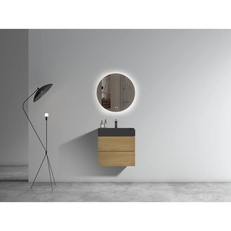 Modern Wall Mounted Bathroom Vanity with One-Piece Sink Basin without Drain and Faucet