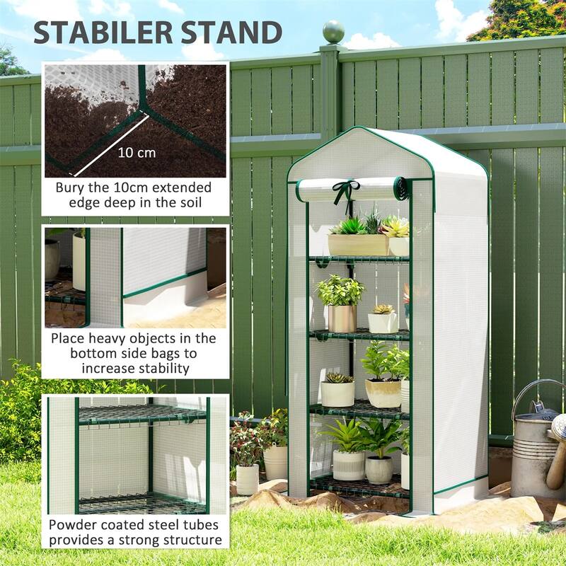 4-Tier Portable Outdoor UV-Resistant Greenhouse PE Cover with Double-Layer Roof and Shelves