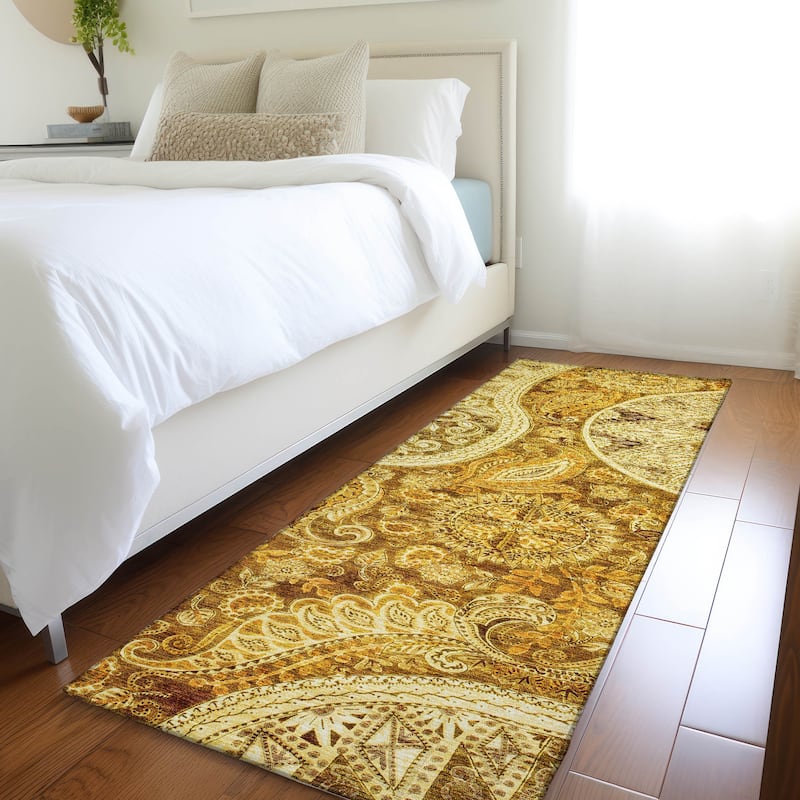 Machine Washable Indoor/ Outdoor Modern Paisley Chantille Rug - Terracotta - 2'3" x 7'6"