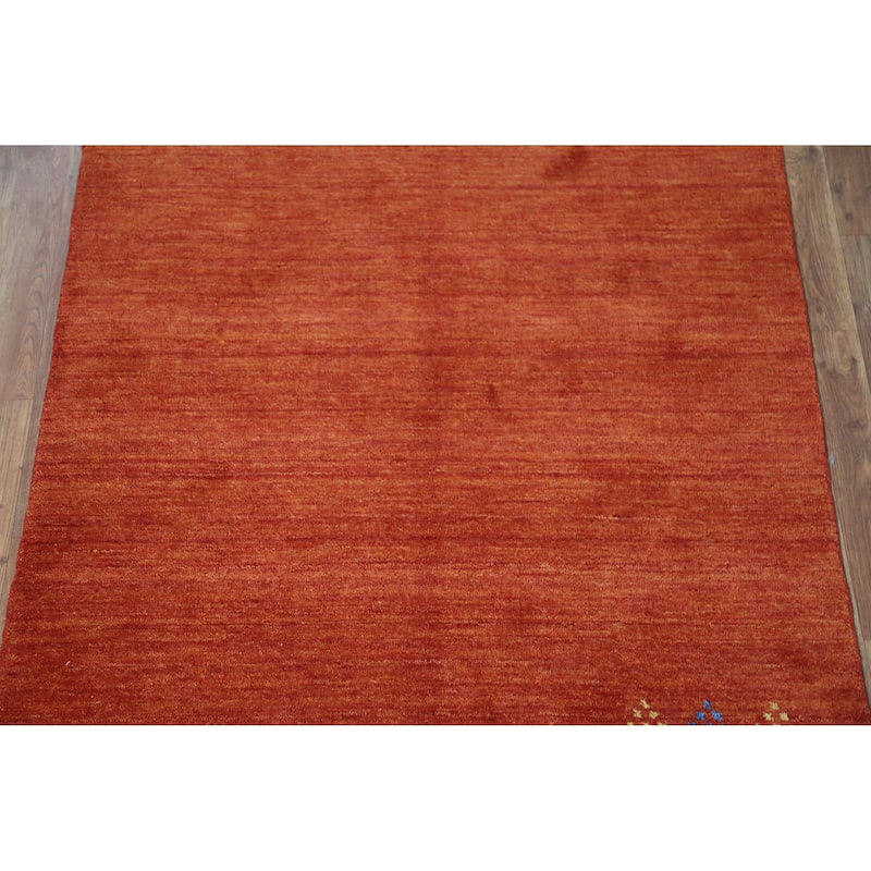 Orange Tribal Gabbeh Indian Rug Handmade Wool Carpet - 4'0" x 5'10"