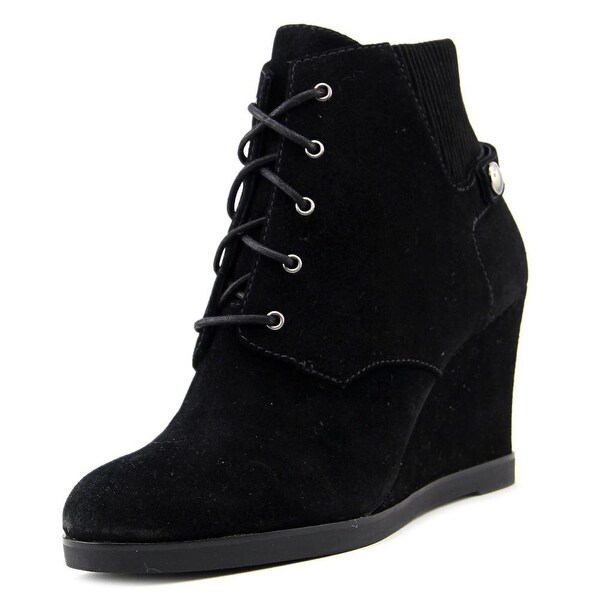 Michael Michael Kors Carrigan Wedge Women Round Toe Suede Black Bootie