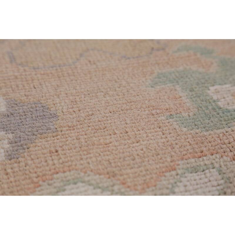 Hand Knotted Oriental 100% Wool Carpet Transitional All-Over Peach Oushak Area Rug - 12' 0'' X 9' 1''