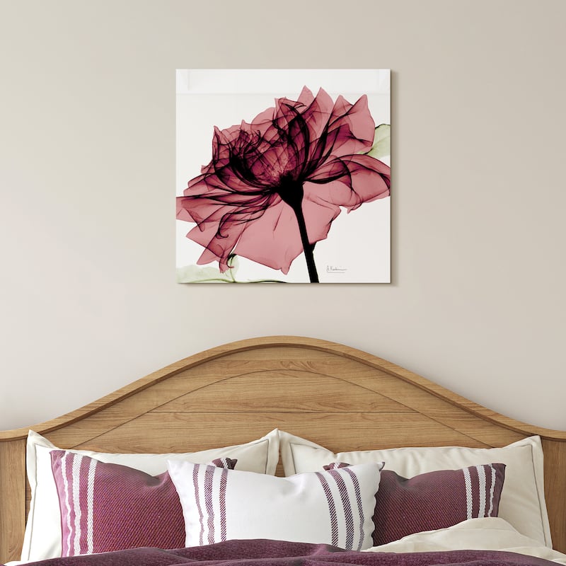 "Chianti Rose I" Rose Flower Wall Art on Frameless Free Floating Tempered Glass Panel - Pink
