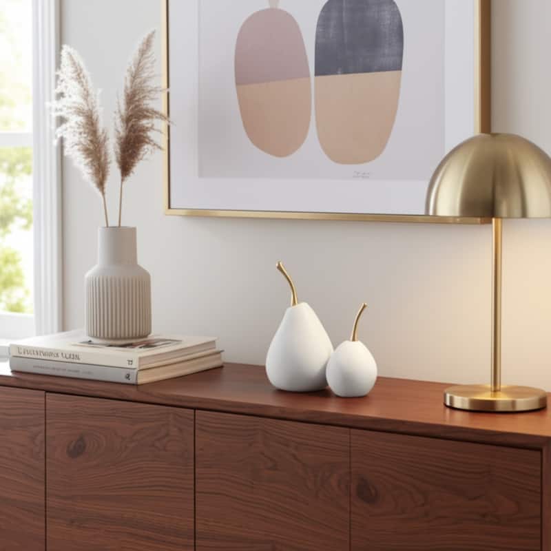 Polyresin Decorative Object Stem Pear-Shaped (Set of 2) - 7/6" White - 4" x 4" x 7.5" - White - 4" x 4" x 7.5"