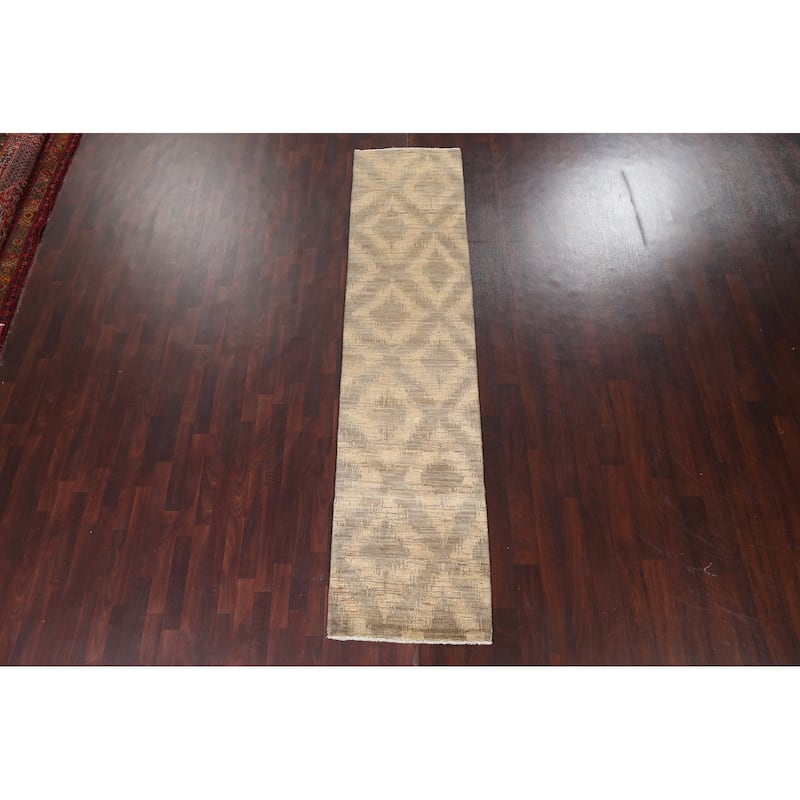 Geometric Gabbeh Kashkoli Wool Runner Rug Hand-knotted Oriental Carpet - 2'6" x 10'9"