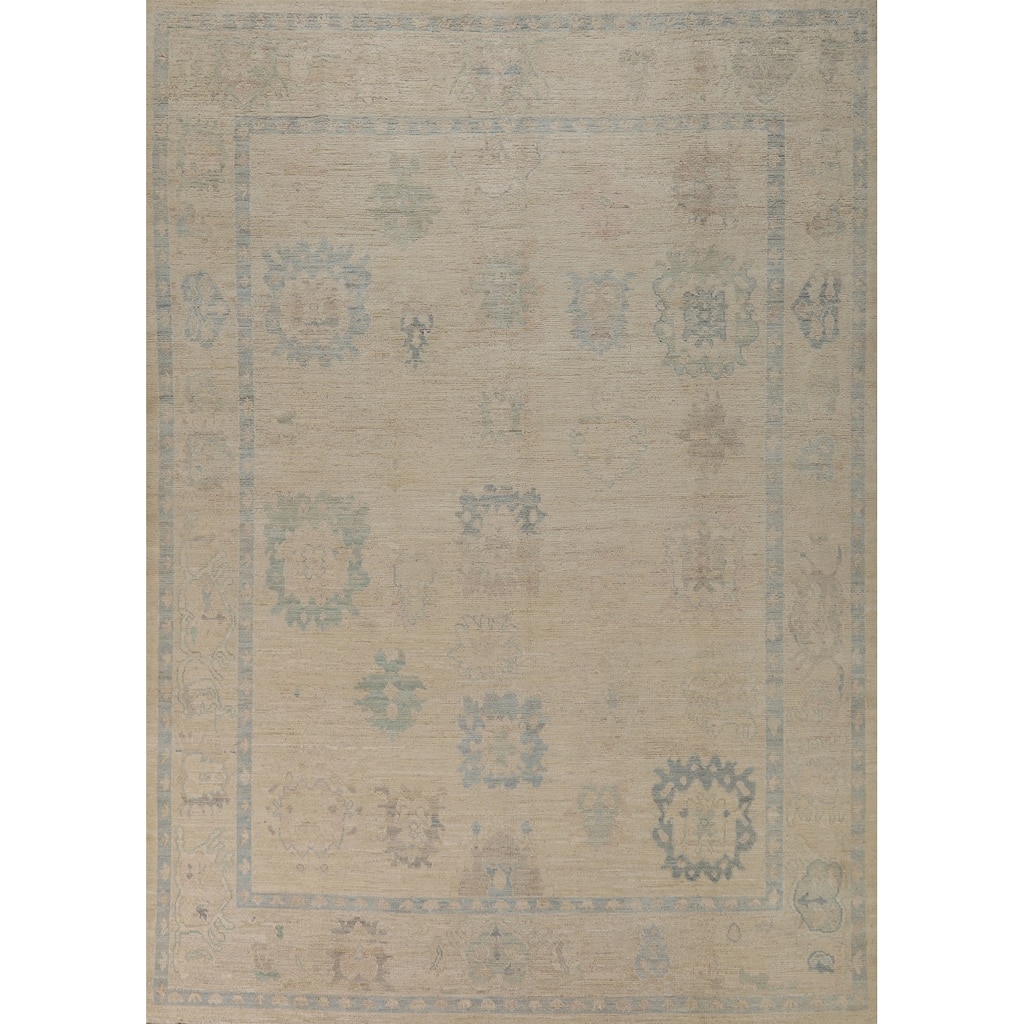 Oushak Turkish Area Rug Vegetable Dye Hand-Knotted Beige Wool Carpet - 7'9"x 10'2"