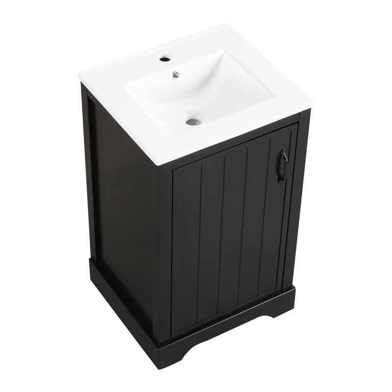 20" White Bathroom Vanity with Ceramic Sink, Soft Closing Door, Adjustable Shelve & Storage Rack, Freestanding Design