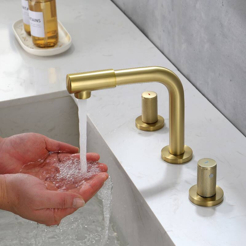 Widespread Bathroom Sink Faucet With Valve 8 Inch Double Handle Bathroom Faucets 3 Hole Modern Vanity Tap With 360 Swivle Spout
