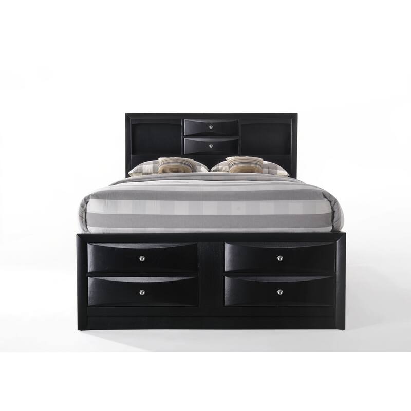 Full Size Synthetic Wood Storage Bed with 8 Drawers and Bookcase Headboard