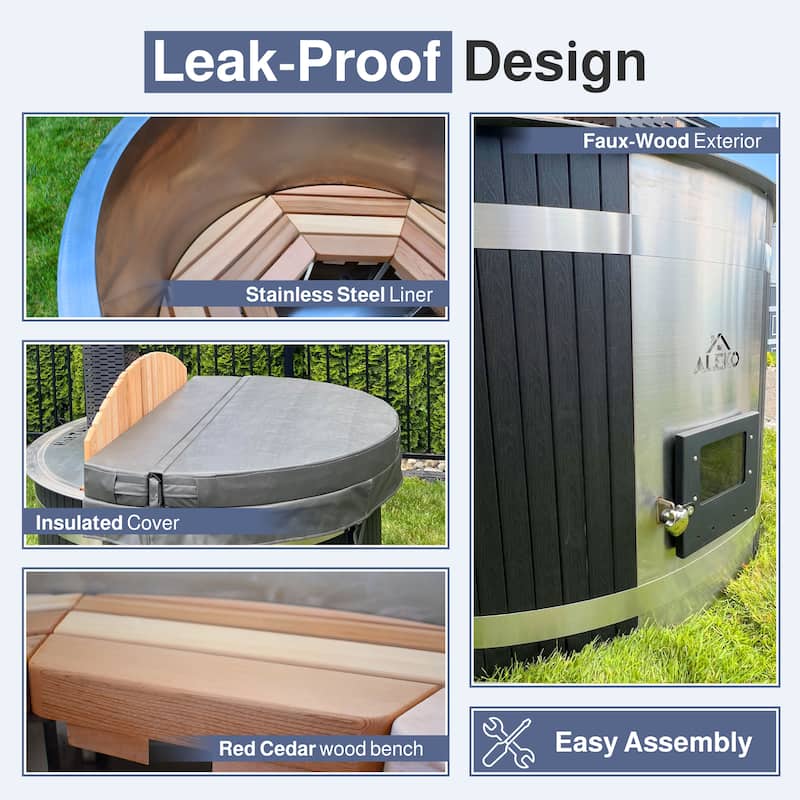 ALEKO 1-3 People Stainless Steel Hot Tub & Cold Plunge Tub Wood-Fired Heater