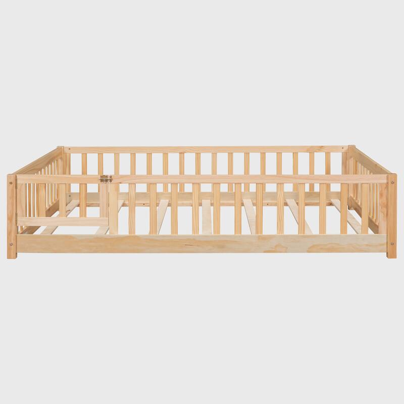 Full size Floor Platform Bed with Fence and Door
