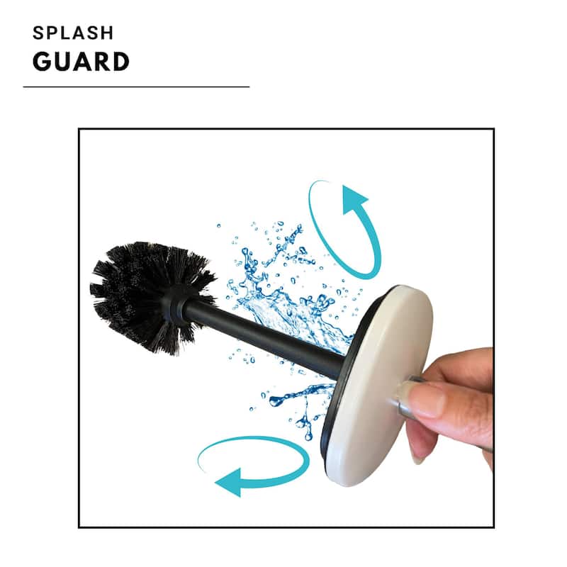 Square Metal Toilet Brush and Holder with Sturdy Handle Splash Guard - 3.12"L x 3.12"W x 15.8"H