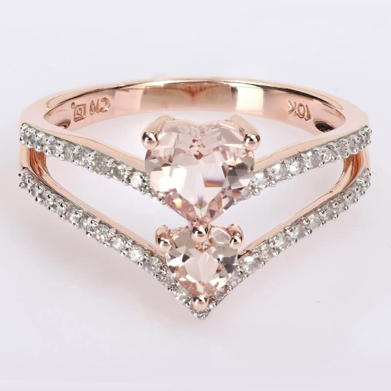 Miadora Heart Shape Morganite and 1/4ct TDW Diamond Open Engagement Ring in 10k Rose Gold