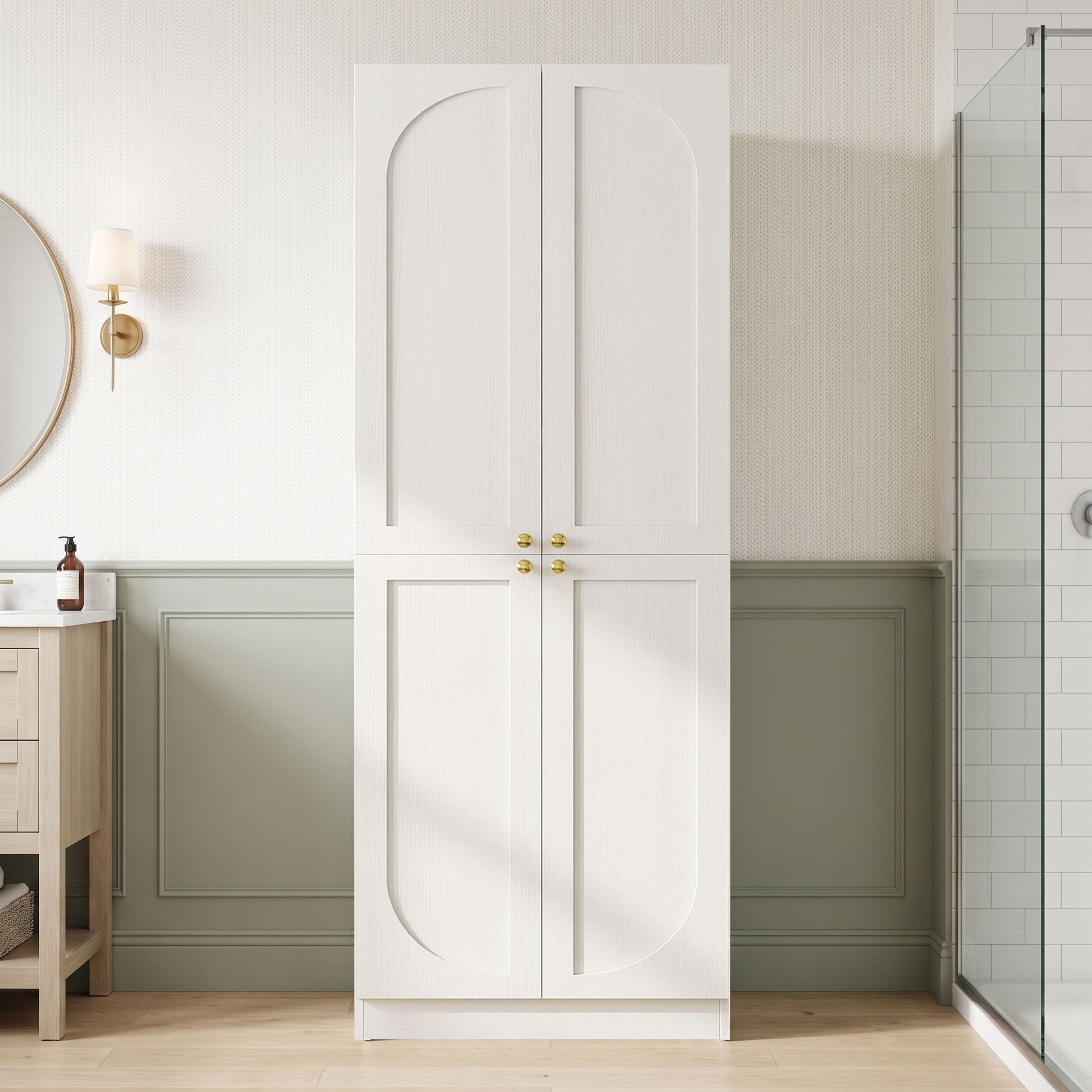 80'' Tall Freestanding Bathroom Storage Cabinet, Slim Narrow Linen Tower with Adjustable Shelves & Closed Doors - 23.6''
