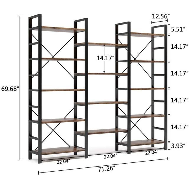Large Triple Wide 5-Shelf Etagere Bookcase