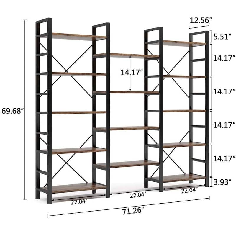 Large Triple Wide 5-Shelf Etagere Bookcase