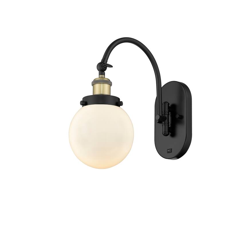 Innovations Lighting 918-1W-13-6 Beacon Sconce Beacon 13" Tall Wall - Black Antique Brass / Matte White
