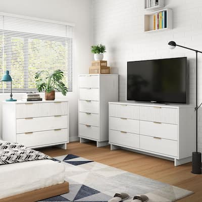 Manhattan Comfort 3-Piece Granville Modern Solid Wood Tall Chest Double Dresser Set