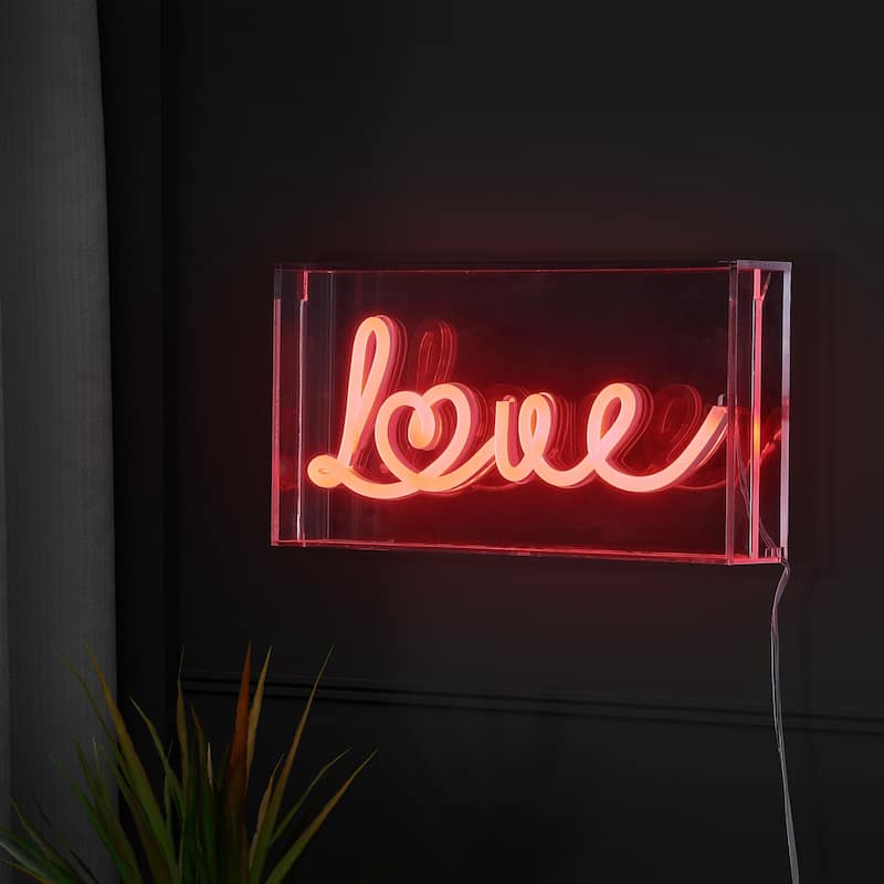 Love 11.88" X 5.88" Contemporary Glam Acrylic Box USB Operated LED Neon Light, Red by JONATHAN Y - 11.88" X 5.88"