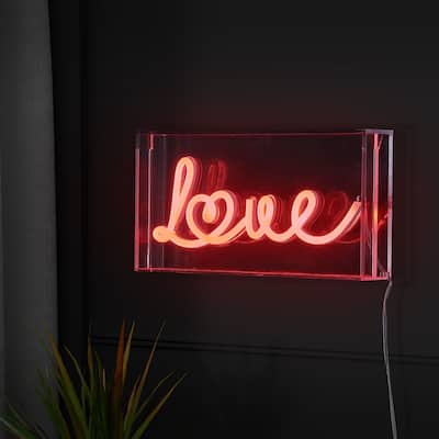 Love 11.88" X 5.88" Contemporary Glam Acrylic Box USB Operated LED Neon Light, Red by JONATHAN Y - 11.88" X 5.88"