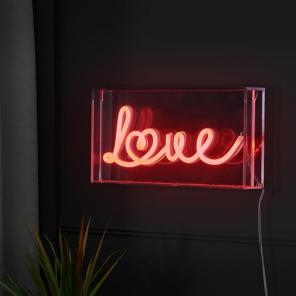 Love 11.88" X 5.88" Contemporary Glam Acrylic Box USB Operated LED Neon Light, Red by JONATHAN Y - 11.88" X 5.88"