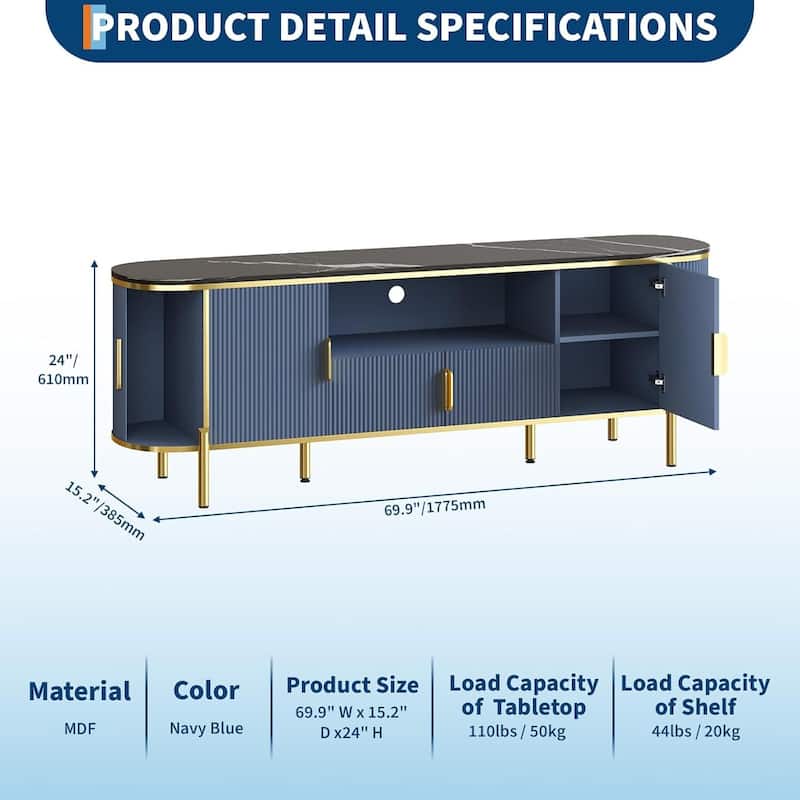 70in Fluted TV Stand Entertainment Center Media TV Console for Living Room - N/A