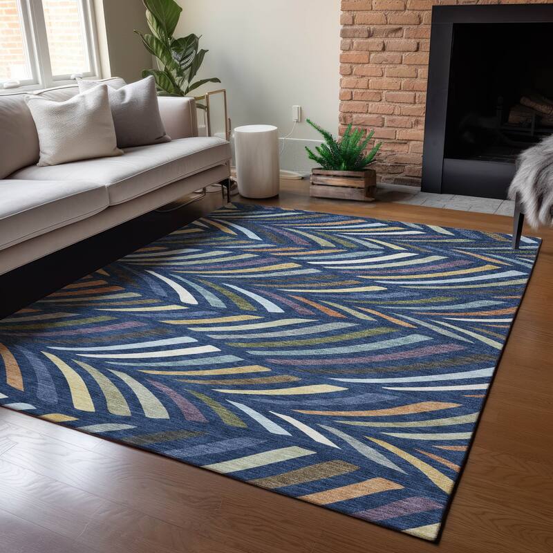 Machine Washable Indoor/ Outdoor Modern Feather Chantille Rug