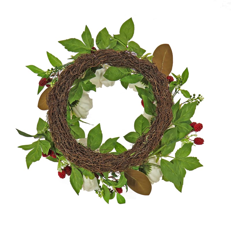 National Tree Company 22 inch Artificial Spring Wreath with Peony Flowers, Raspberries, and Leafy Greens, Realistic Floral Decor
