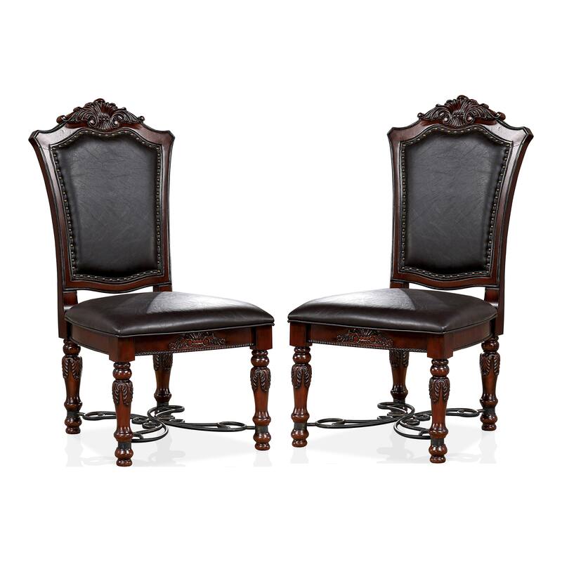 Baburam Traditional Cherry Wood Naildhead Side Chairs by Furniture of America (Set of 2)
