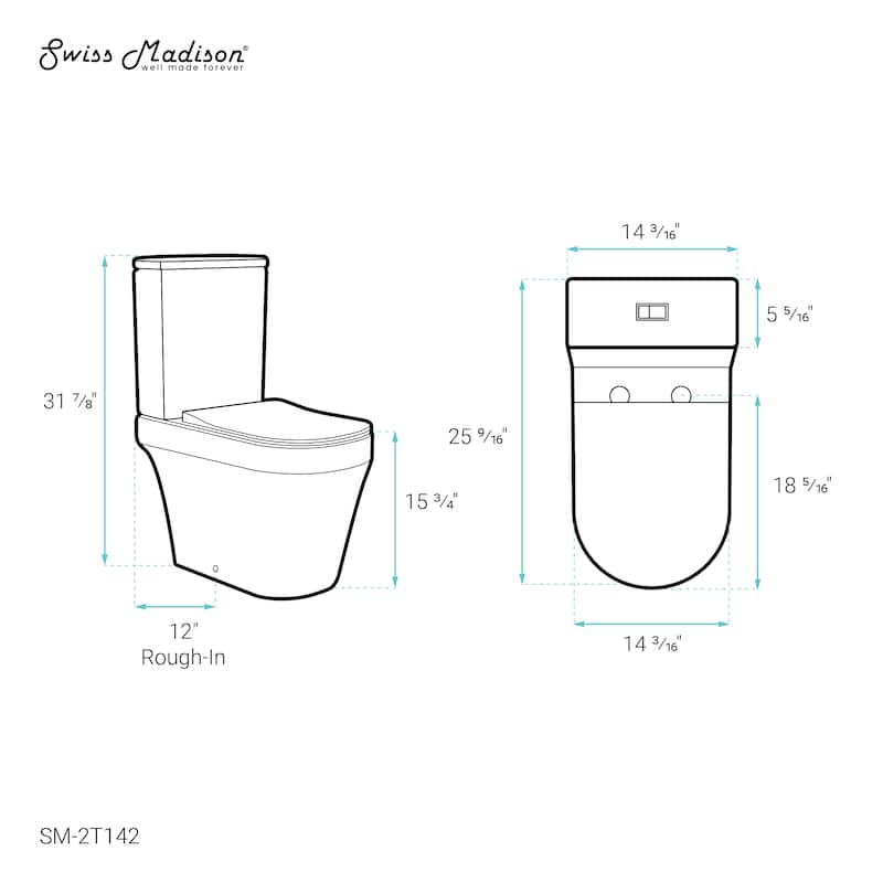 Lamarck Two-Piece Elongated Toilet Dual-Flush 1.1/1.6 Gpf - 25.59" x 14.171" 31.5"