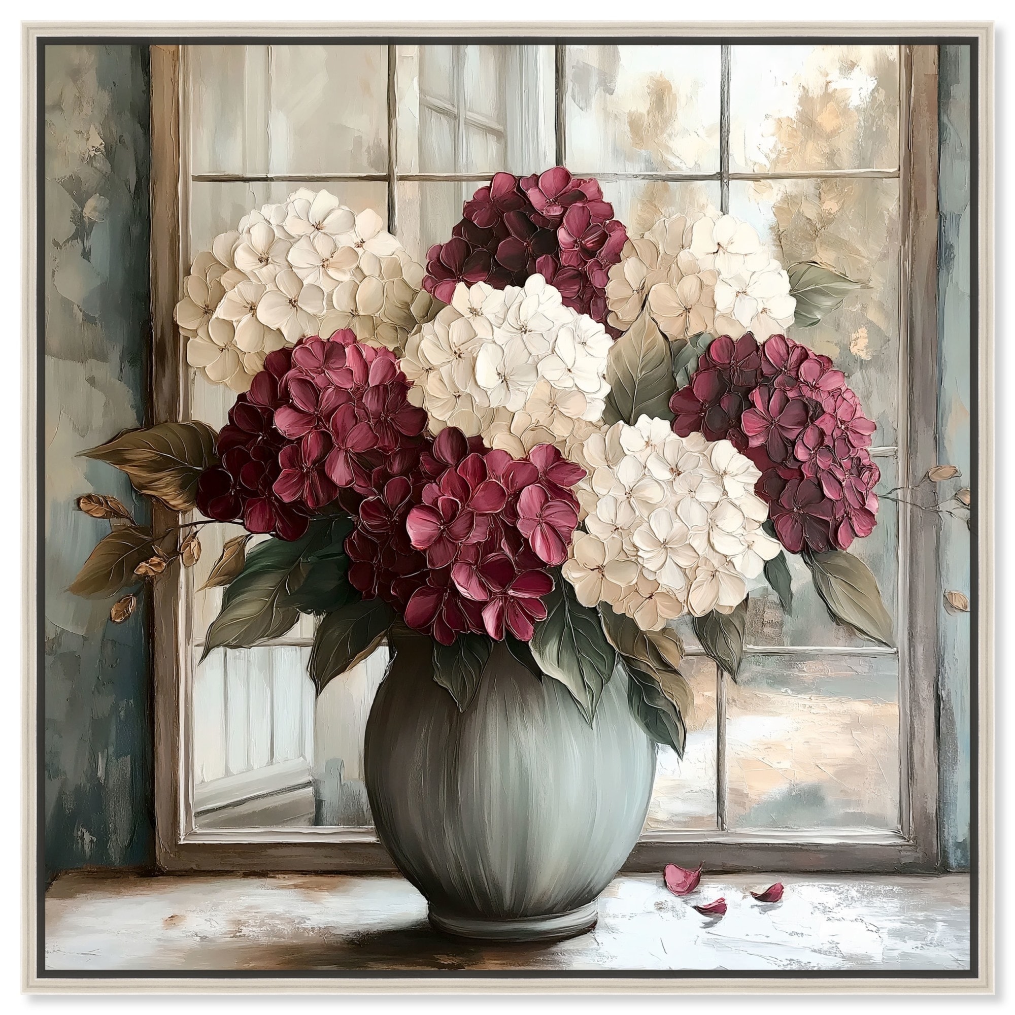 Window Wine Maroon Vase Canvas Floral Glam Art by Art Remedy