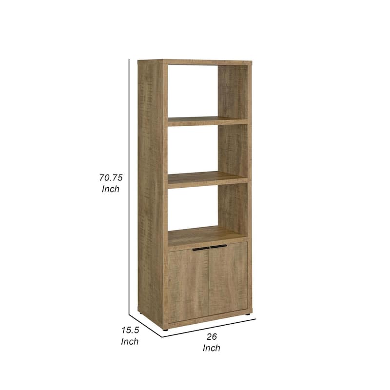Tag 71 Inch Media Tower with 3 Shelves, 2 Doors, MDF Wood, Mango Brown