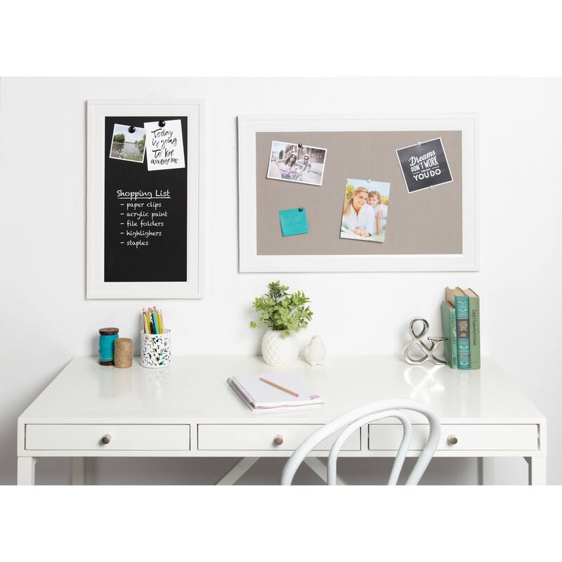 DesignOvation Bosc Framed Gray Linen Fabric Pinboard