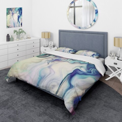Designart 'Marbled Colours in Shades of Turquoise and Purple' Modern & Contemporary Bedding Set - Duvet Cover & Shams