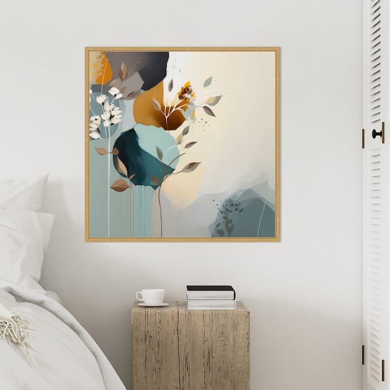 Abstraction Aqua Blooms IV by Bella Eve Framed Canvas Wall Art Print - Sylvie Bright Gold