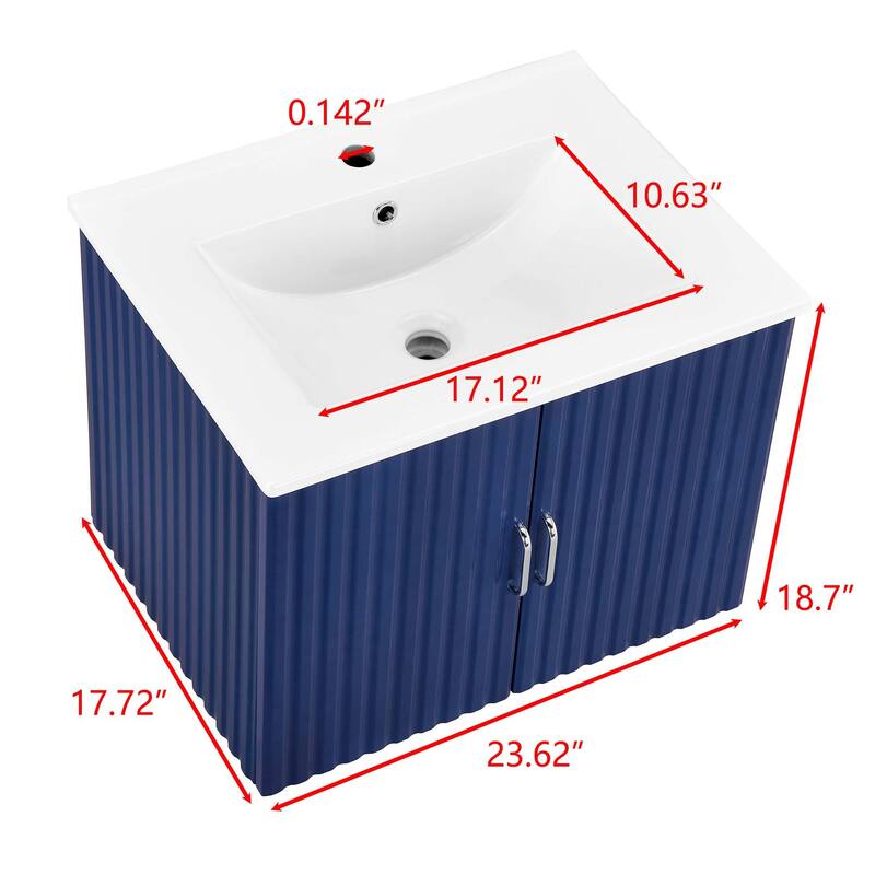 24 in. W x 19 in. H MDF Floating Bathroom Vanity with Integrated Ceramic Sink and Doors