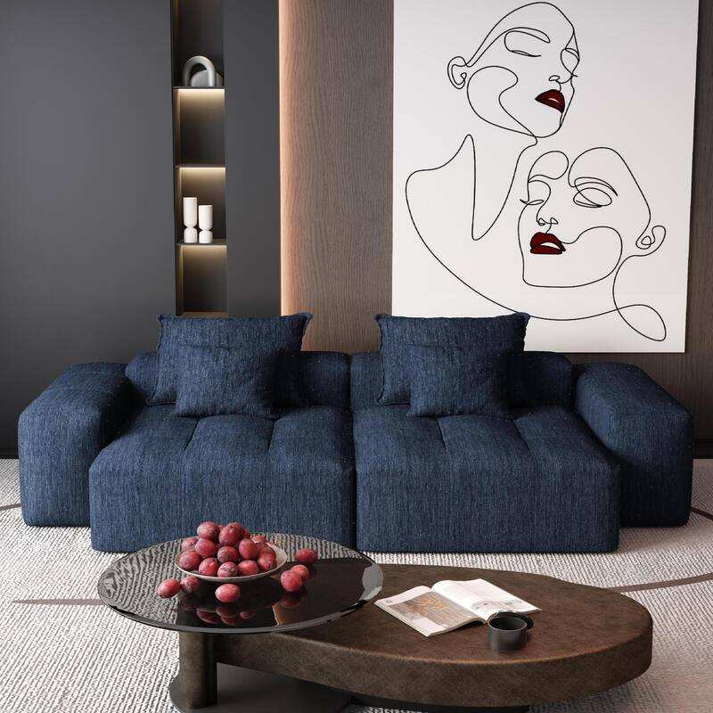 Modern Modular Chenille Sectional Sofa with 2 Chaise Lounge and 2 Armrest, 4 Pillows for Living Room