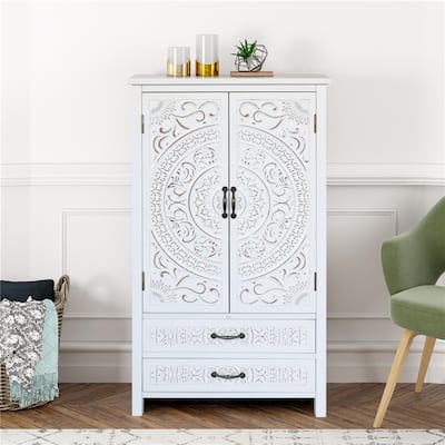 27"Accent Tall Tower White Storage Cabinet - Rustic Wood Sideboard Pantry Cabinet - Versatile Buffet Cabinet with Storage