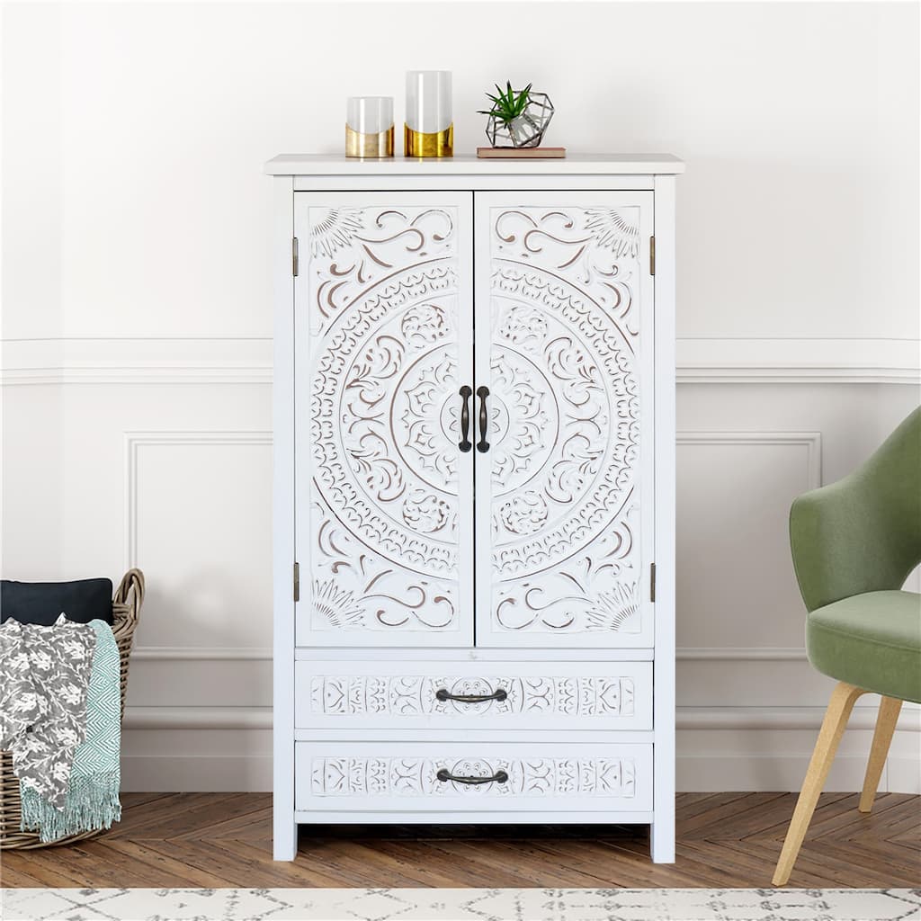 27"Accent Tall Tower White Storage Cabinet - Rustic Wood Sideboard Pantry Cabinet - Versatile Buffet Cabinet with Storage