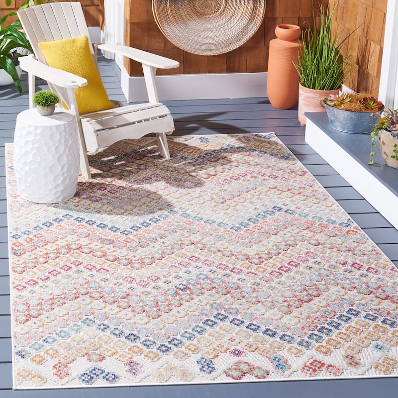 SAFAVIEH Cabana Dadey Indoor/ Outdoor Boho Chevron Rug - 5'3" x 7'6" - Rust Blue/Ivory