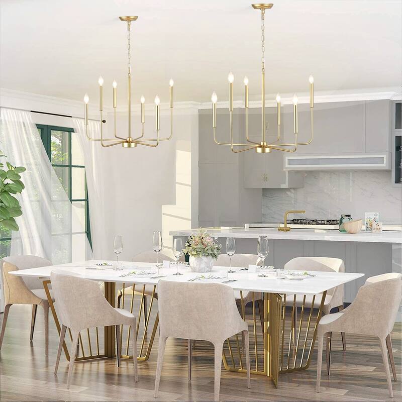 Farmhouse 6-Light Classic Metal Chandelier, Candle Style Chandelier for Dining Room Living Room Bedroom Kitchen