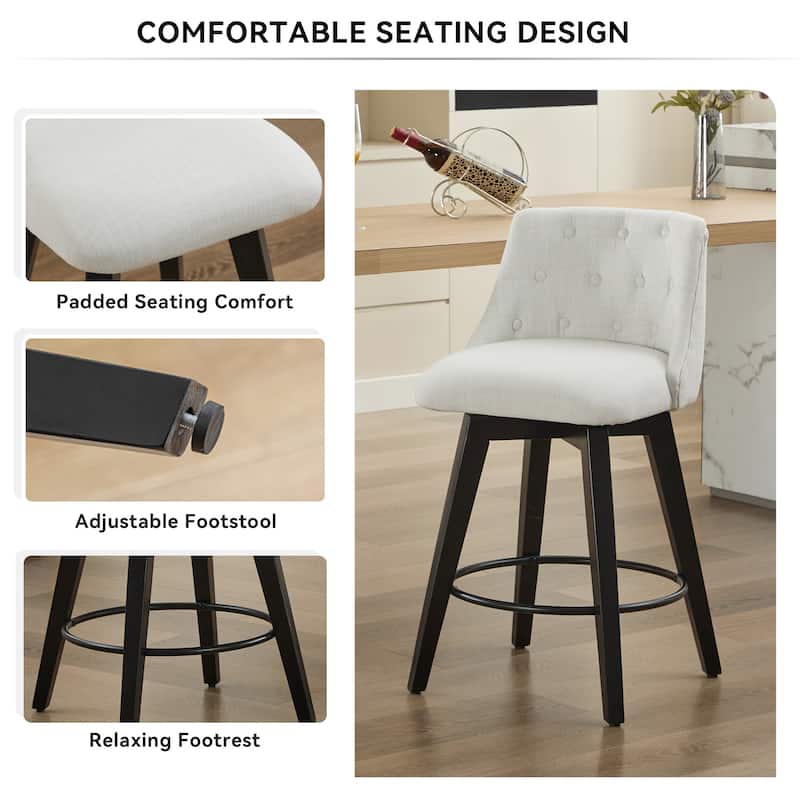 Modern Linen Swivel Bar Stools with Tufted Back,Wood Frame (Set of 2)
